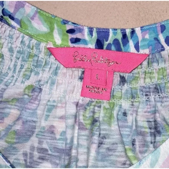 Lilly Pulitzer Essie Tank Top Womens Large Shell Of A Party Blue Green Tropical - Picture 6 of 7